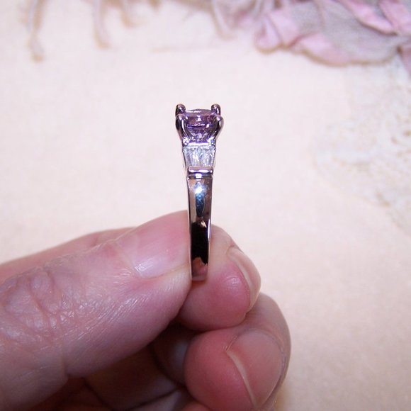 Sterling Silver Lavender Clear Cubic Zirconia CZ Engagement Ring - Size 7 - Picture 9 of 10